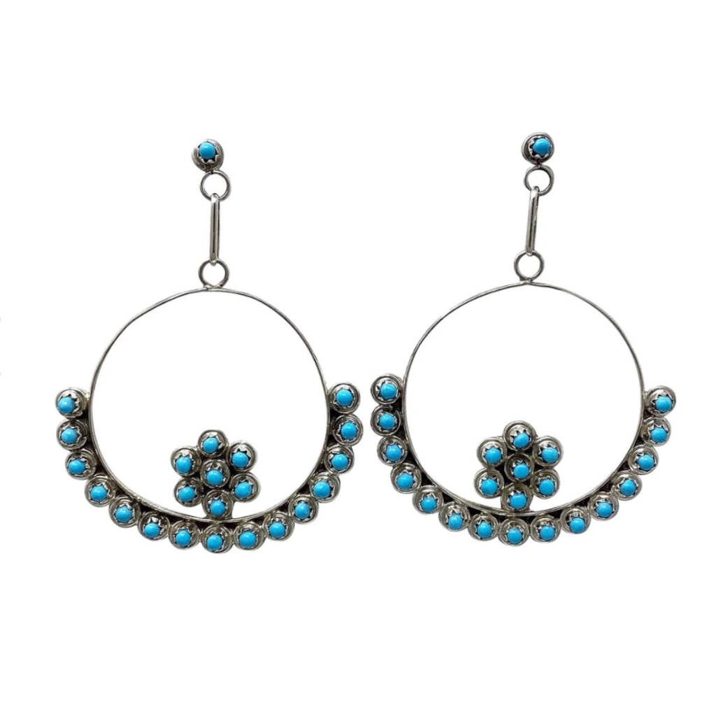 Vtg Zuni Snake Eye Turquoise Dangle Earrings Sterling Silver Native American 420$